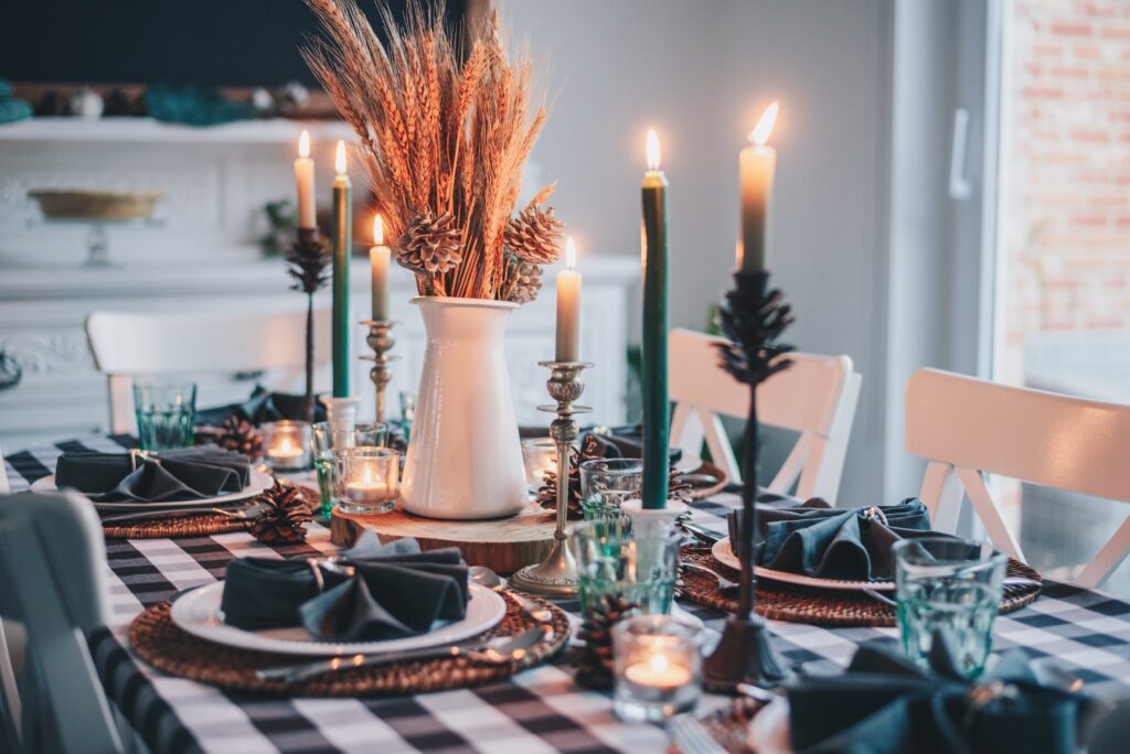 Decorated Thanksgiving Table with Candles