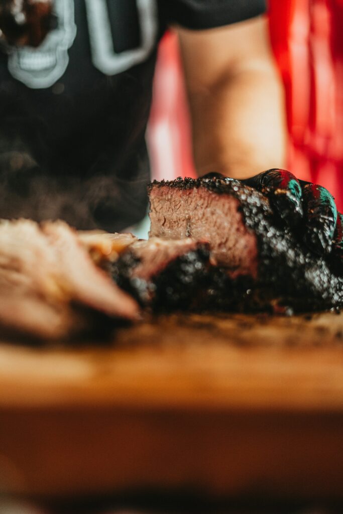 Juicy and Perfectly Cut Brisket on a Chopping Board
