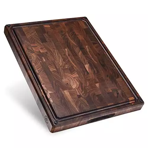 Sonder Los Angeles, Made in USA, Large Thick End Grain Walnut Wood Cutting Board with Non-Slip Feet, Juice Groove, Sorting Compartments for Kitchen 17x13x1.5 in (Gift Box Included)