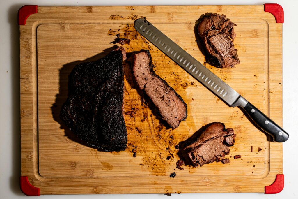 Brisket on chopping board